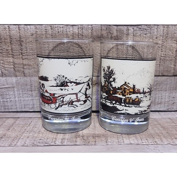 2 -1981 Currier & Ives Tumblers/Vintage Arby's Glasses Collector's Series - Picture 1 of 11